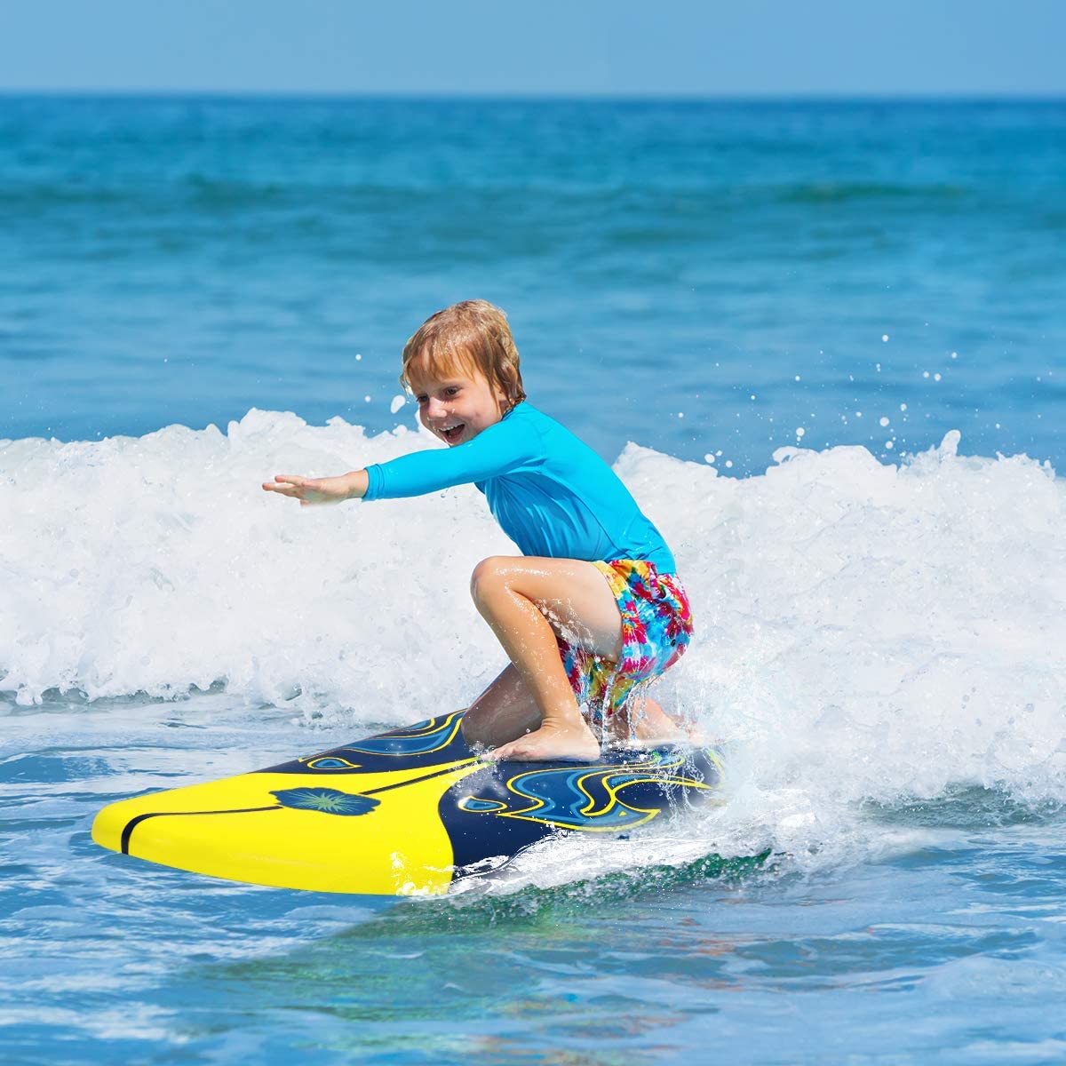 SKONYON 6' Surfboard Surfing Surf Beach Ocean Body Foamie Board with Removable Fins Great Beginner Board for Kids Adults and Children