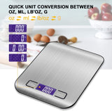 SKONYON Digital Kitchen Scale Food Scale, 11 lb/5 kg Stainless Steel LCD Display Tare Function Automatic Shutdown, Silver