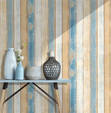 SKONYON wall peel Coastal Weathered Pank Self-Adhesive Peel-Stick Wallpaper,Blue/Tan