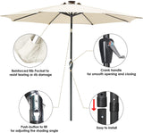 10 ft. Steel Market Tilt Patio Umbrella with Crank and Solar LED in Beige