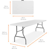 8 ft. White Adjustable Height Fold-in-Half Steel Outdoor Picnic Folding Table