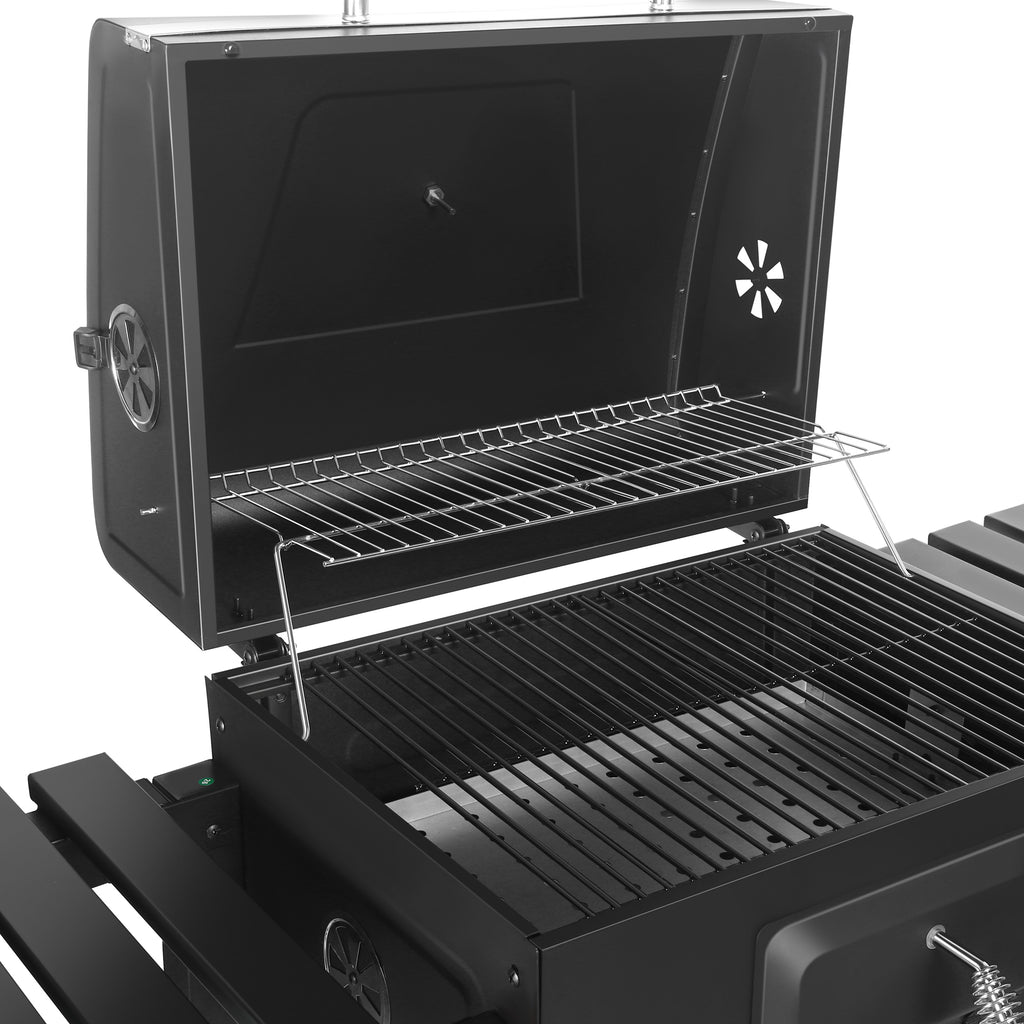 HeavyDuty ExtraLarge Charcoal Grill with Foldable Side Shelves in Bl