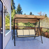 3-Person Brown Metal Outdoor Patio Swing Chair with Strong Textilence Seats