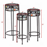 Outdoor Black Metal Plant Stands with Crystal Floral Accents Round (Set of 3)