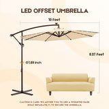 10 ft. Steel Cantilever Solar LED Offset Outdoor Patio Umbrella in Beige