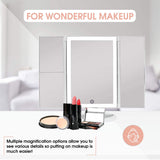 Makeup Mirror Vanity Mirror with Lights, 1X 2X 3X Magnification, Touch Screen Switch, Dual Power Supply, Portable Trifold Mirror Cosmetic Lighted Up Mirror