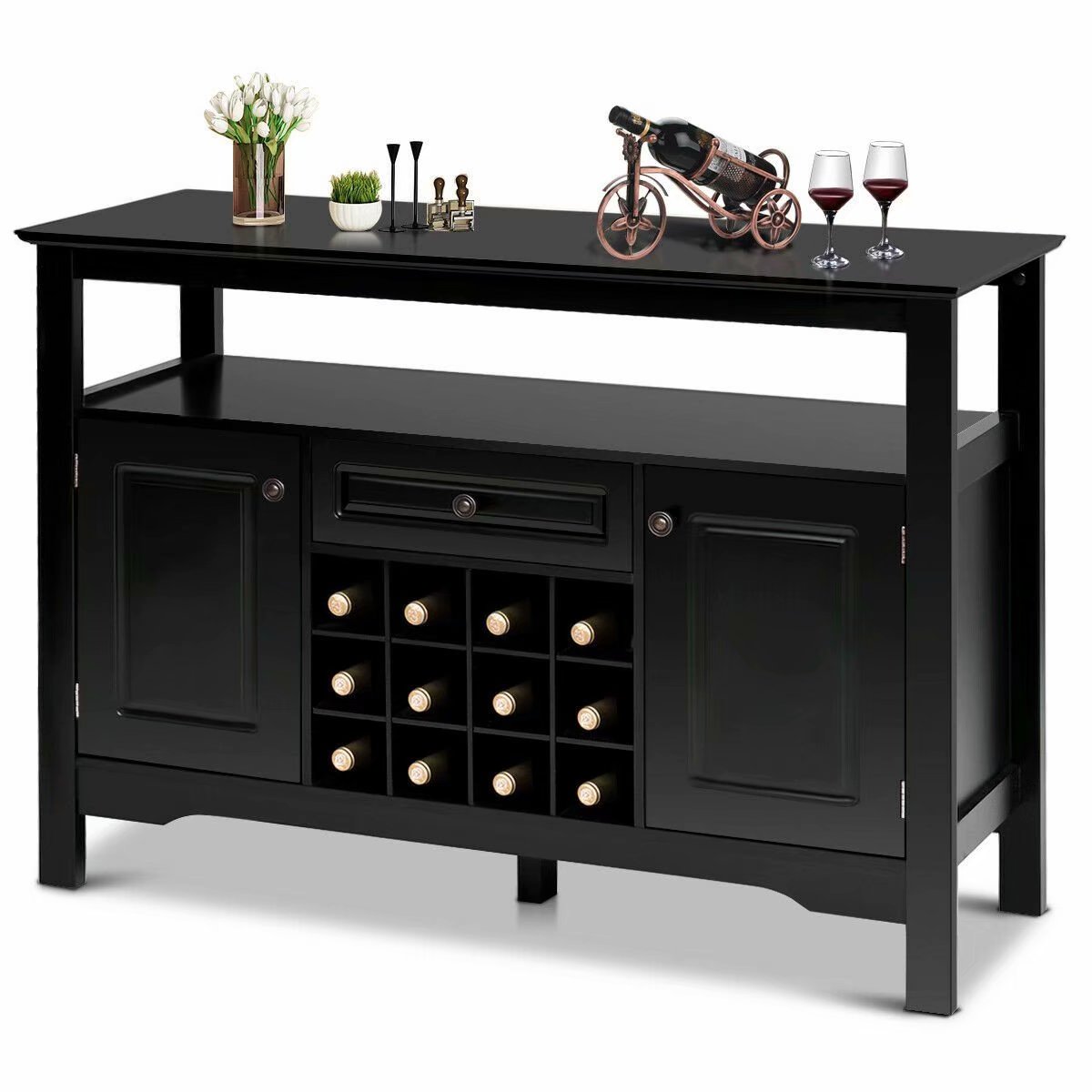 Elegant Classical Multifunctional Wooden Wine Cabinet Table