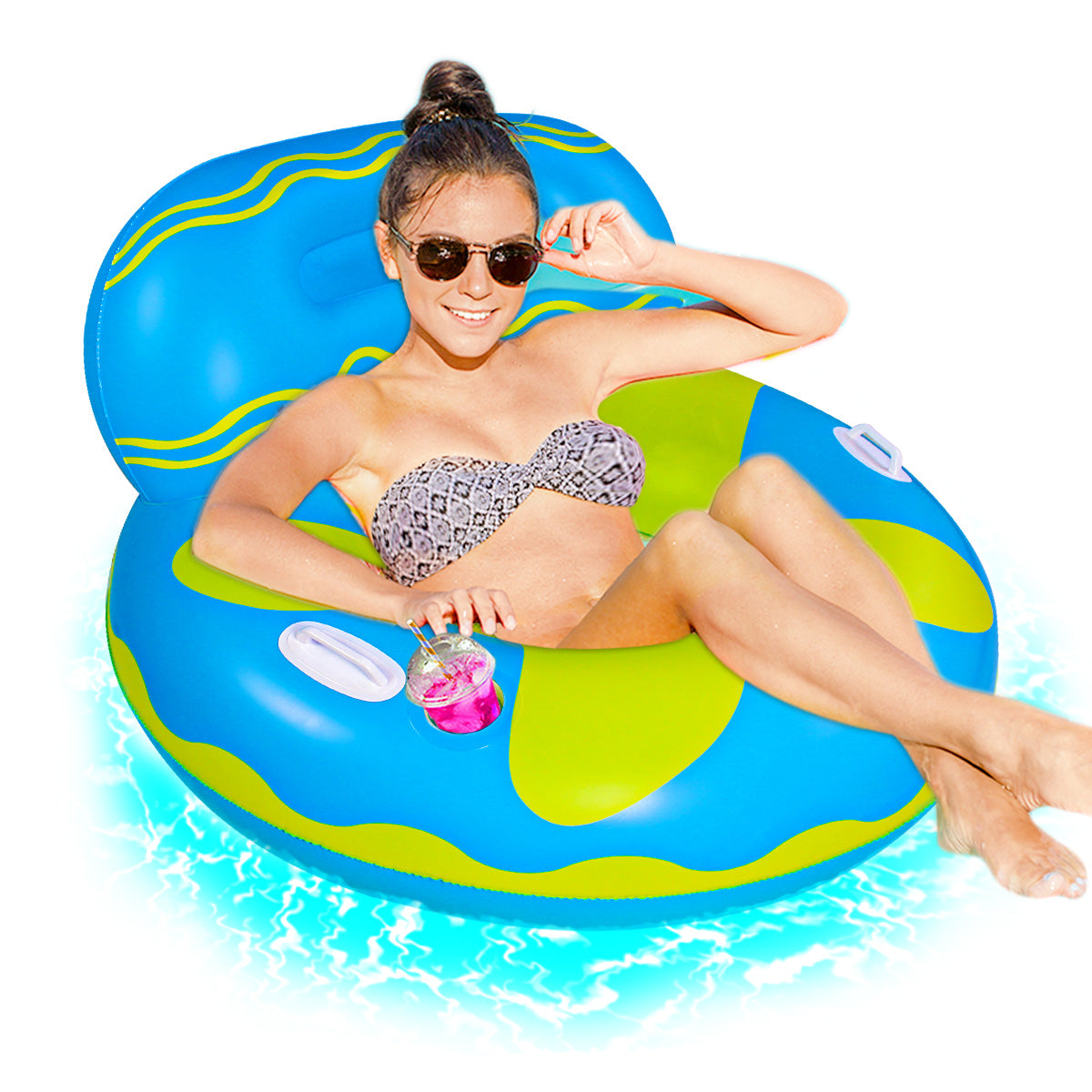 SKONYON Inflatable Swimming Pool Float for Adult, Pool Lounger Float with Cup Holder and Handles