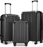 SKONYON Expandable Luggage Sets with Double Spinner Wheels, 3 Piece Hard Suitcase Set for Short Trips and Long Travel, Black
