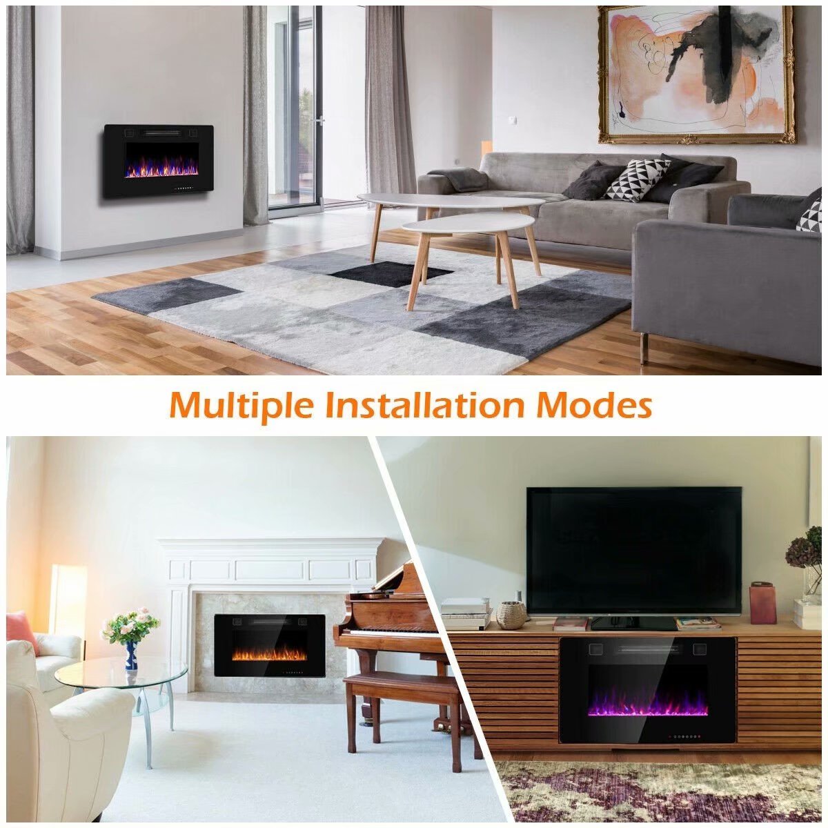 Electric Fireplace Recessed Ultra Thin Wall Mounted Heater