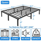 SKONYON 14 Inch Heavy Duty Metal Platform Bed Frame Queen Size