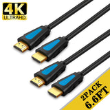 SUGIFT 4K HDMI Cable 6.6 FT - 2Pack, High Speed 18Gbps A118 HDMI 2.0 Cable, 4K HDR, 3D, 2160P, 1080P, HDMI Cord 32AWG, Audio Return(ARC) Compatible UHD TV, Blu-ray, PS4, PS3, PC, Projector