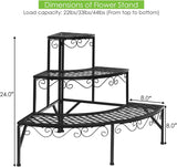 24 in. Tall Indoor/Outdoor Black Metal Plant Stand (3-Tiered)