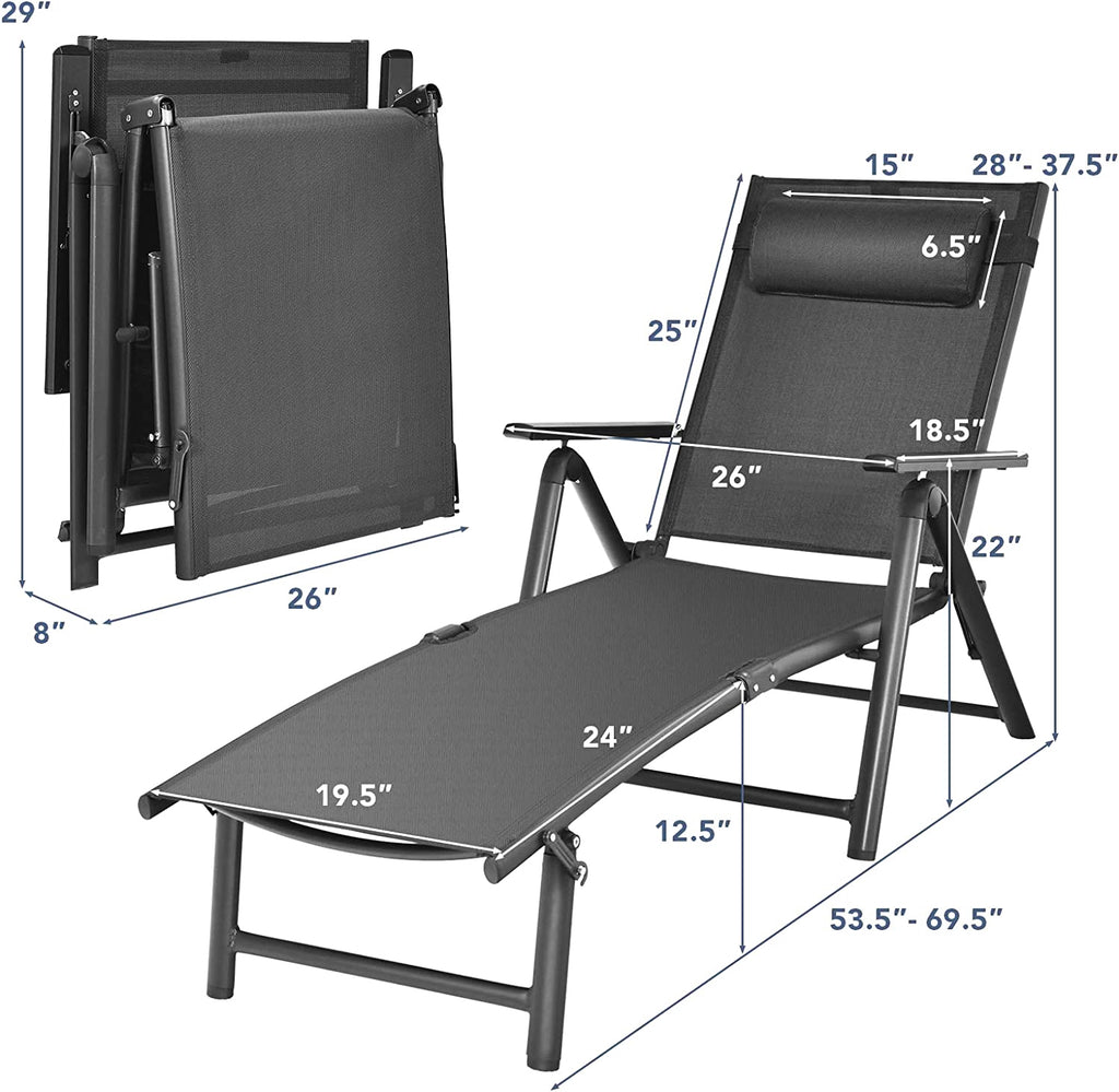 Adjustable Folding Outdoor Lounge Chair With 7 Backrest Positions in G
