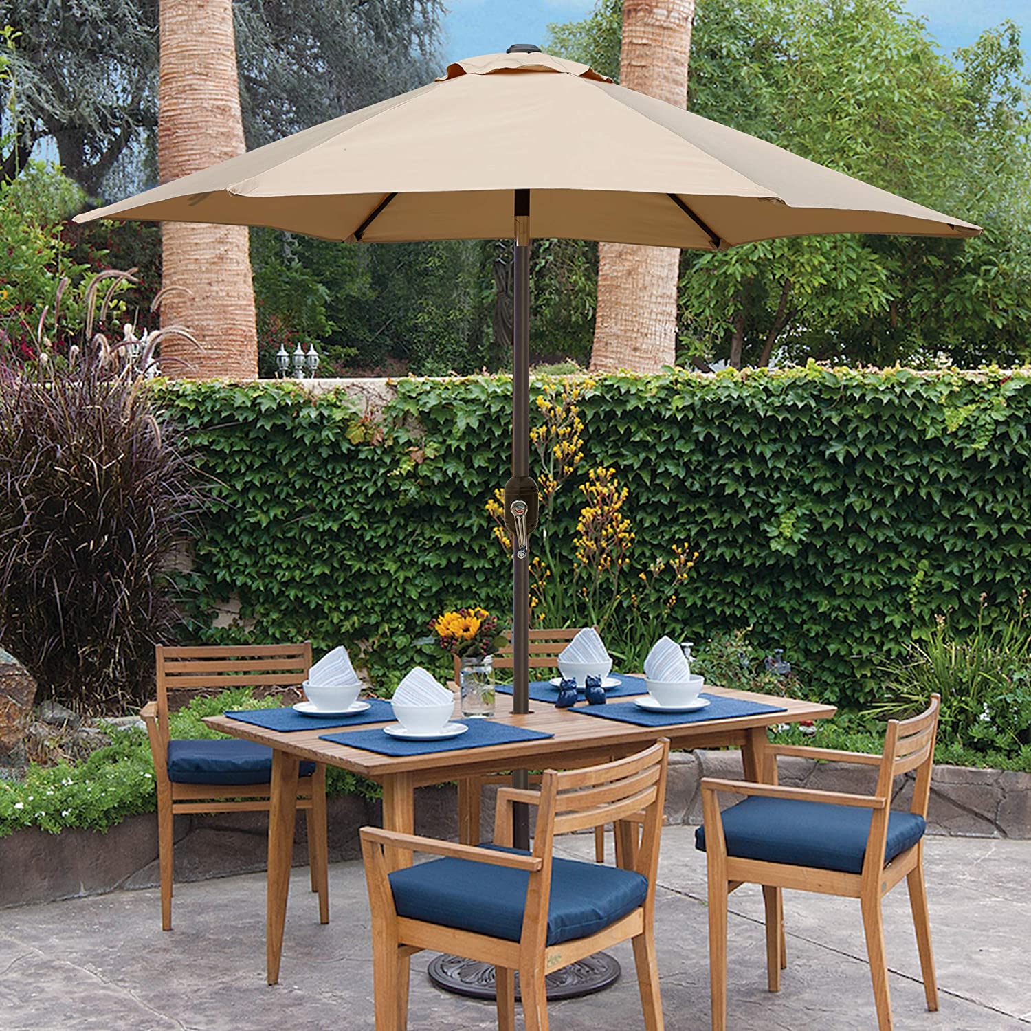 7.5 ft. Market Outdoor Patio Umbrella with Push Button Tilt and Crank in Tan