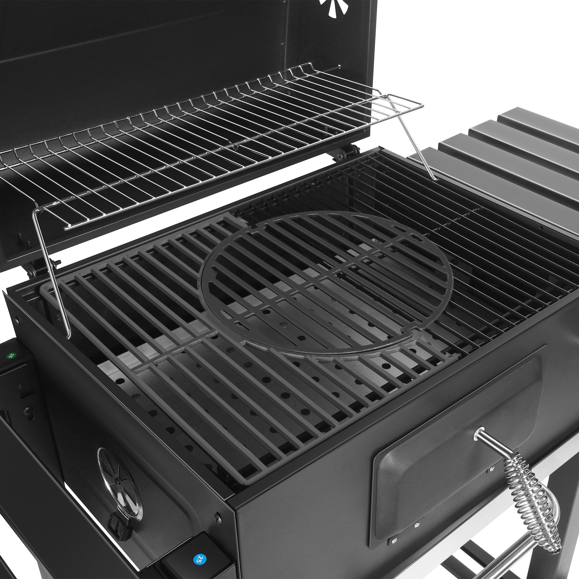 Heavy-Duty Extra-Large Charcoal Grill with Foldable Side Shelves in Black