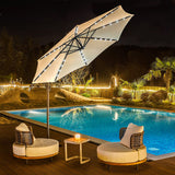 10 ft. Steel Cantilever Solar LED Offset Outdoor Patio Umbrella in Beige