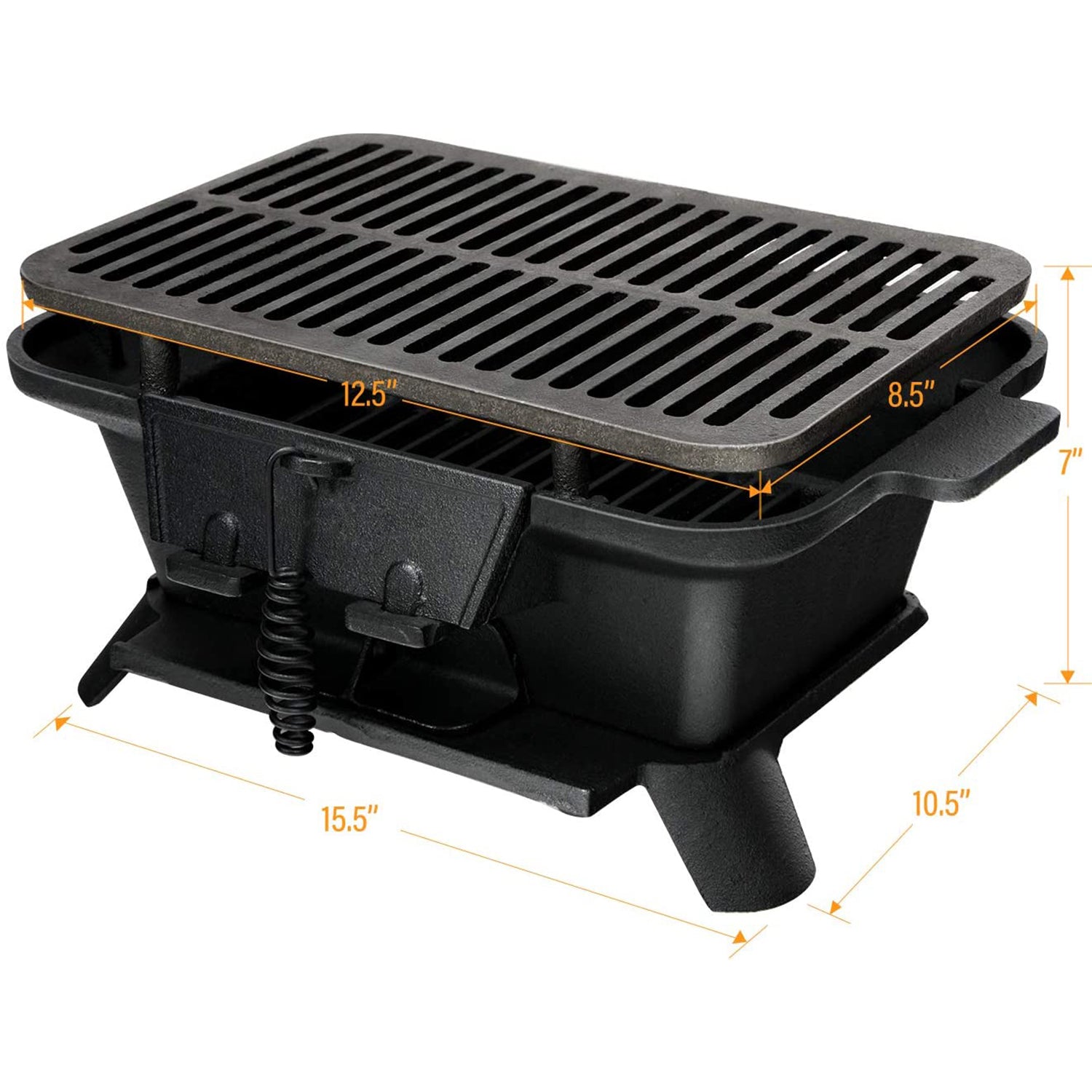 Heavy-Duty Portable Cast Iron Charcoal Grill in Black