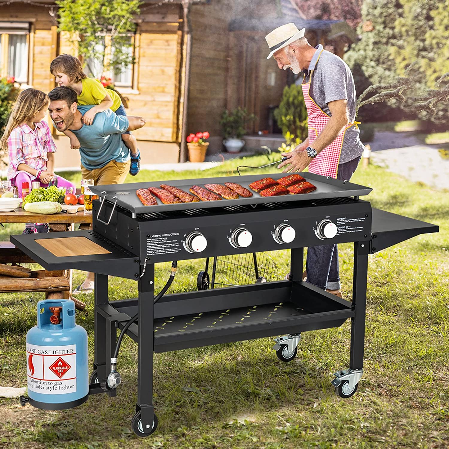 4-Burner Propane Gas Grill with Griddle Top