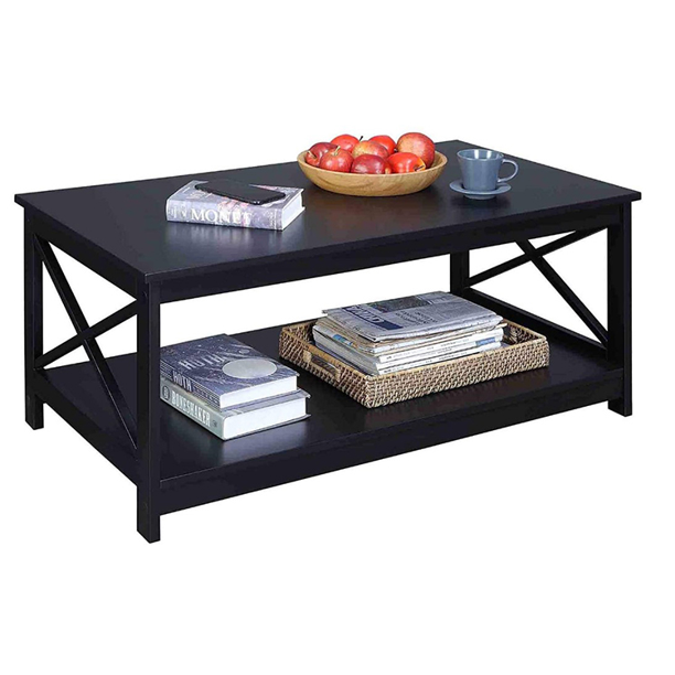 SKONYON Wood 2-Tier Coffee Table with Storage Shelf for Living Room, Easy Assembly Home Furniture