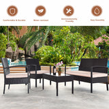 4PCS Patio Rattan Conversation Furniture Set Cushioned Seat Glass Table