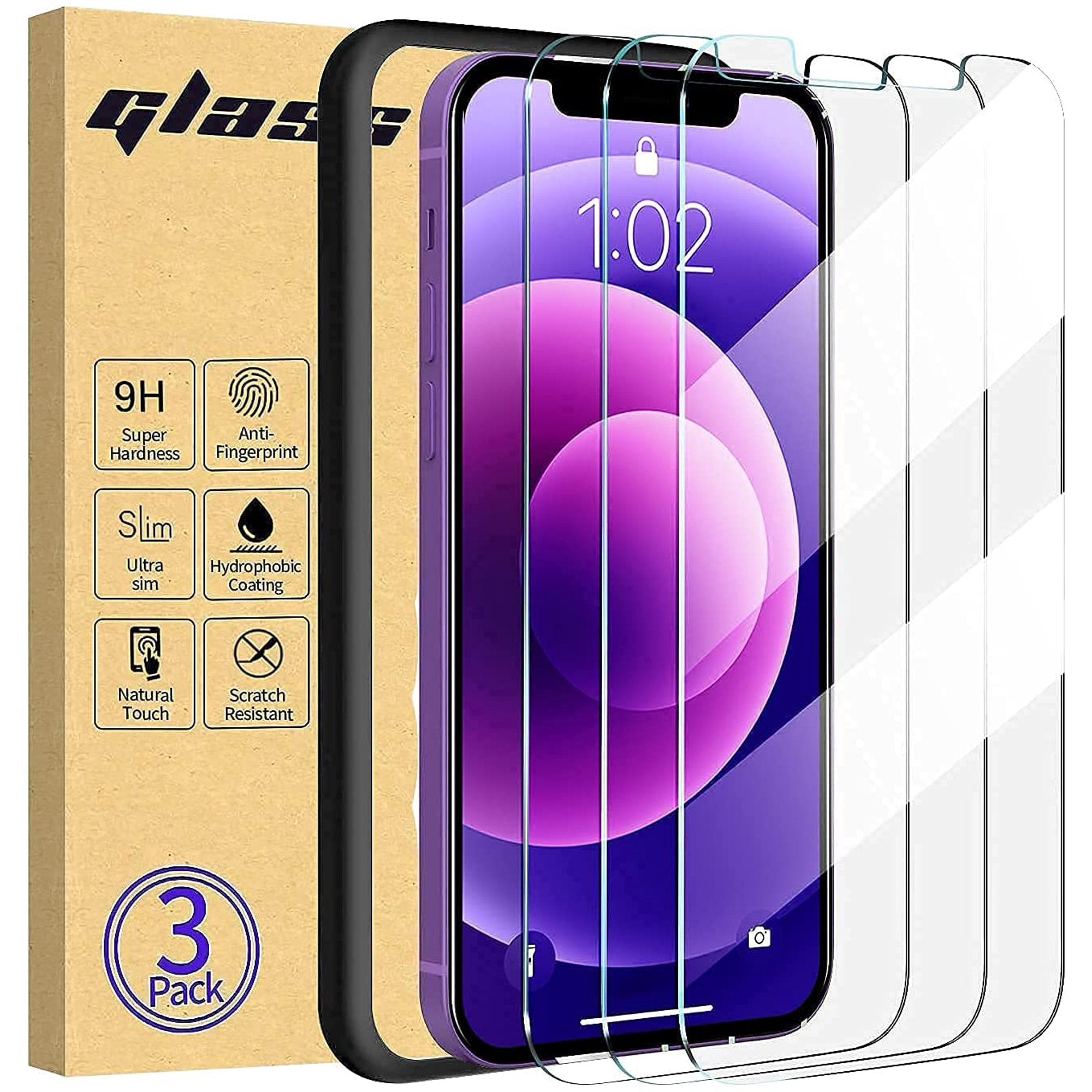 SUGIFT for 13 / 13 Pro (6.1 Inch) Tempered Glass Screen Protector, Anti-Scratch, Anti-Fingerprint, Bubble Free [3-Pack]