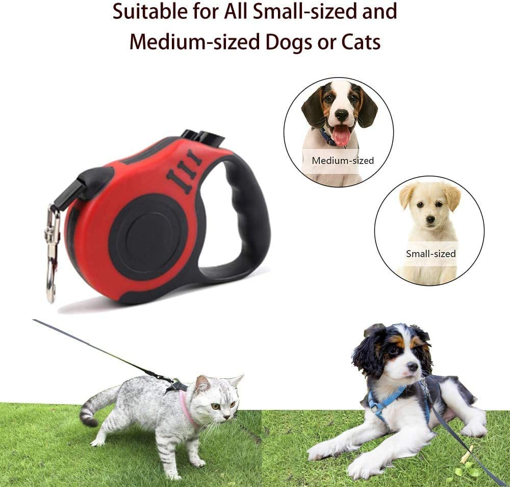 Retractable Dog Leash, Pet Walking Leash With Anti-slip Handle, Strong Nylon Tape, Tangle-free, One-handed One Button Lock & Release, Suitable For Small Medium Dog Cat,16 ft, Red