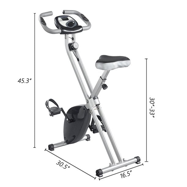 Folding Exercise Bike Magnetic Stationary Folding Indoor Cycling Bike with Adjustable Resistance & LCD Monitor & Pulse Sensor for Home Maximum