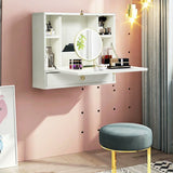 Wall Mounted Folding Laptop Desk Hideaway Storage with Drawer