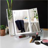 Makeup Mirror Vanity Mirror with Lights, 1X 2X 3X Magnification, Touch Screen Switch, Dual Power Supply, Portable Trifold Mirror Cosmetic Lighted Up Mirror
