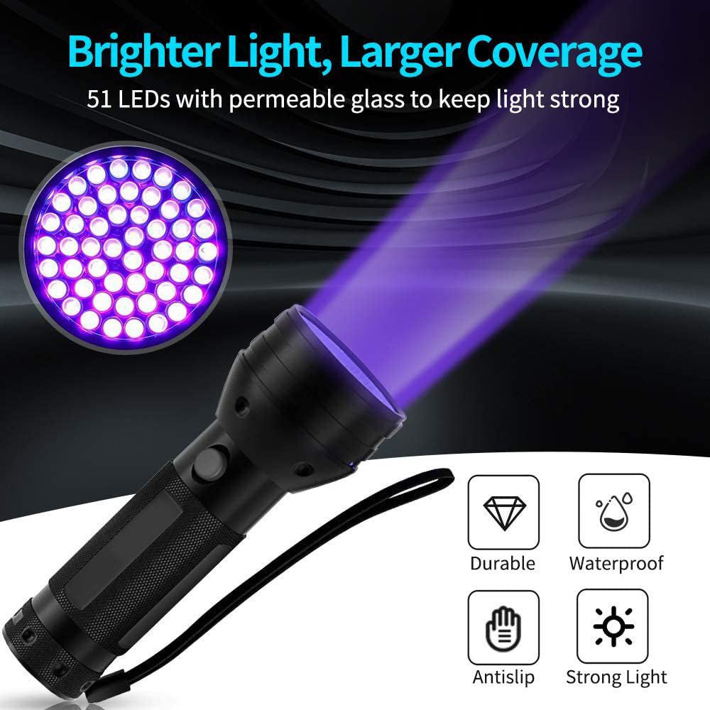 Black Light, 51 LEDs UV Blacklight Flashlights Detector