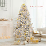 7.5Ft Hinged Unlit Artificial Silver Tinsel Christmas Tree