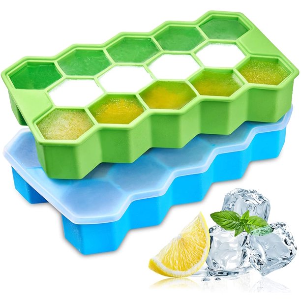 SUGIFT Ice Cube Trays with Lids,2-Pack 28 Large Ice Cubes Food Grade Silicone Gel Flexible