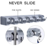 Mop Broom Holder Multipurpose Wall Mounted Organizer Storage Hooks(5 Position 6 Hooks)