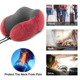 SKONYON Travel Neck Pillow U-Shape Soft Slow Rebound Cervical Healthcare Car Pillow, Red