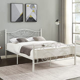 SKONYON Queen Size Metal Bed Frame, White