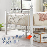 SKONYON Queen Size Metal Bed Frame, White