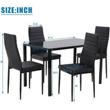 Dining Table Set 5-Piece Kitchen Dining Table Set for Dining Room, Kitchen, Compact Space w/Glass Table Top, 4 Faux Leather Metal Frame Chairs - Black