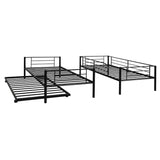 Twin-Over-Twin Metal Bunk Bed With Trundle,Can be Divided into two beds,No Box Spring needed ,Black