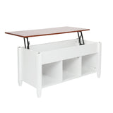 SKONYON Lift Top Coffee Table Modern Furniture Hidden Compartment and Lift Tabletop Brown White