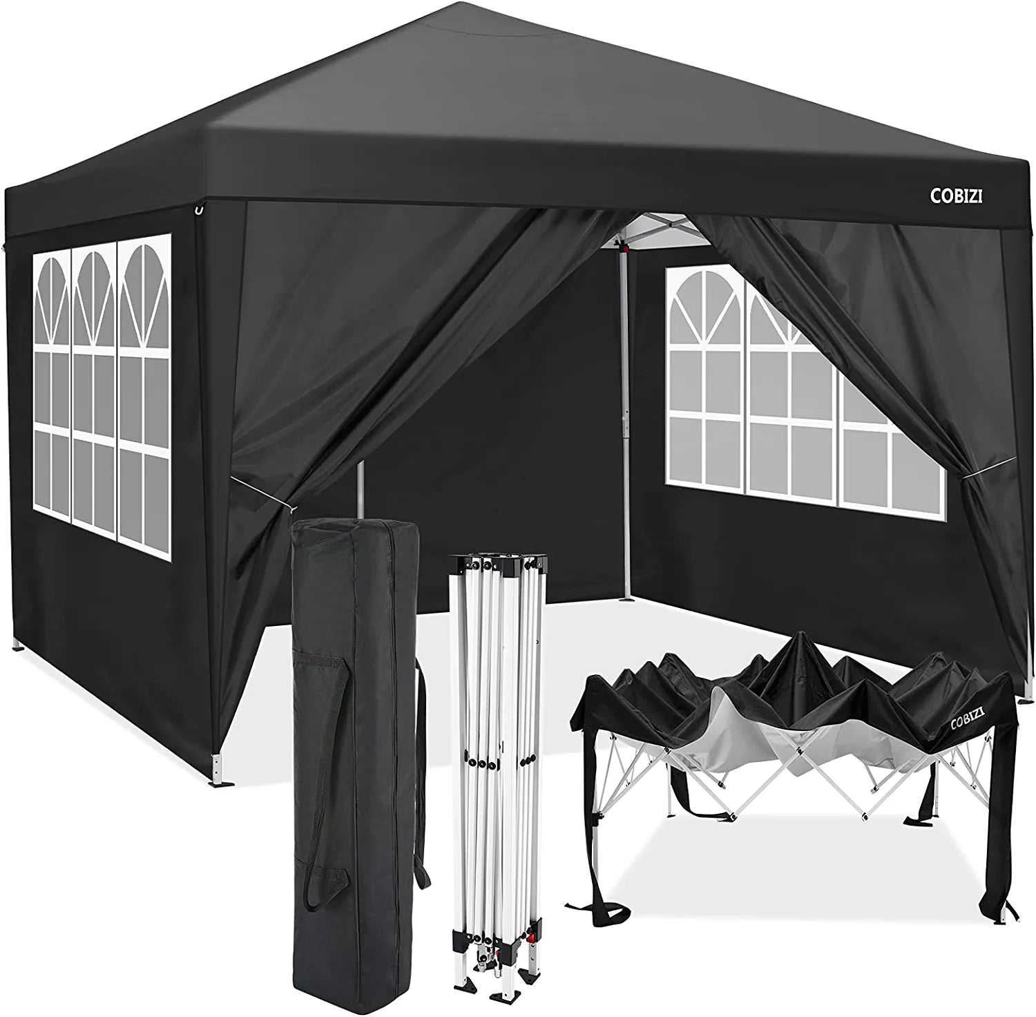 Canopy 10x10 Waterproof Pop up Canopy Tent with 4 Sidewalls, Instant Outdoor Event Shelter Tent for Parties Sun Shade Party Commercial Canopy, Carry Bag(10x10FT with 4 Sides, Black)