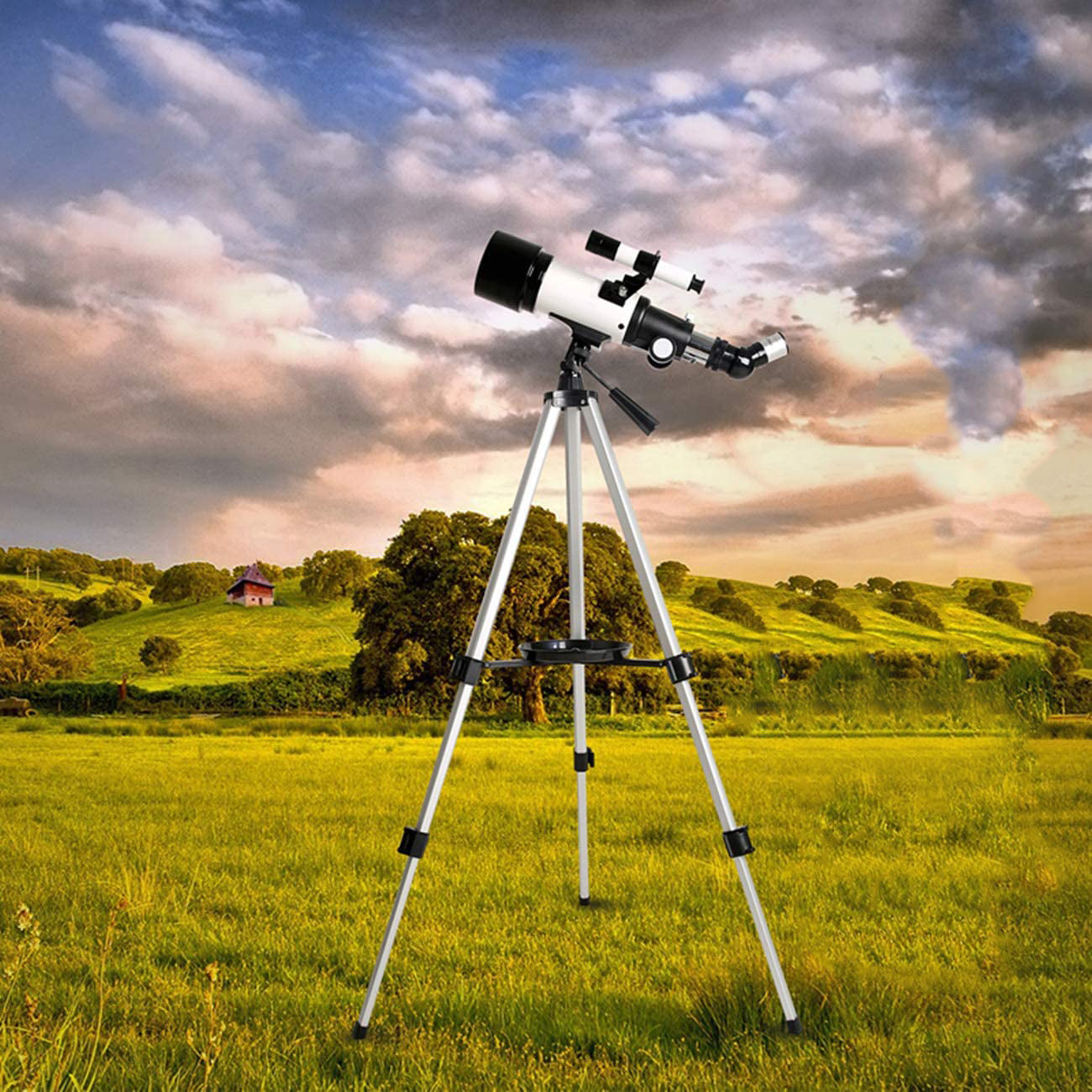 Telescopes for Kids and Beginners 70mm Aperture 400mm AZ Mount Telescope with Tripod, Silver