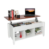 SKONYON Lift Top Coffee Table Modern Furniture Hidden Compartment and Lift Tabletop Brown White