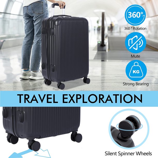 3-Piece Nested Spinner Suitcase Luggage Set with TSA Lock, Black