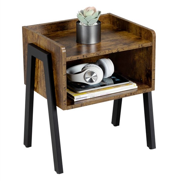 SKONYON Bedside Table with Storage Wood Cabinet Shelf for Living Room ,Brown