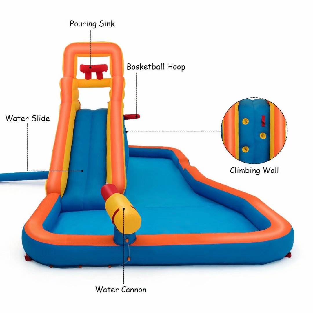 SKONYON Inflatable Water Bouncer with Climbing Wall and Ball Hoop