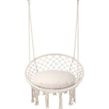 SKONYON Handwoven Cotton Macrame Hammock Hanging Chair Swing chair for Indoor & Outdoor Use w/ Backrest - Beige