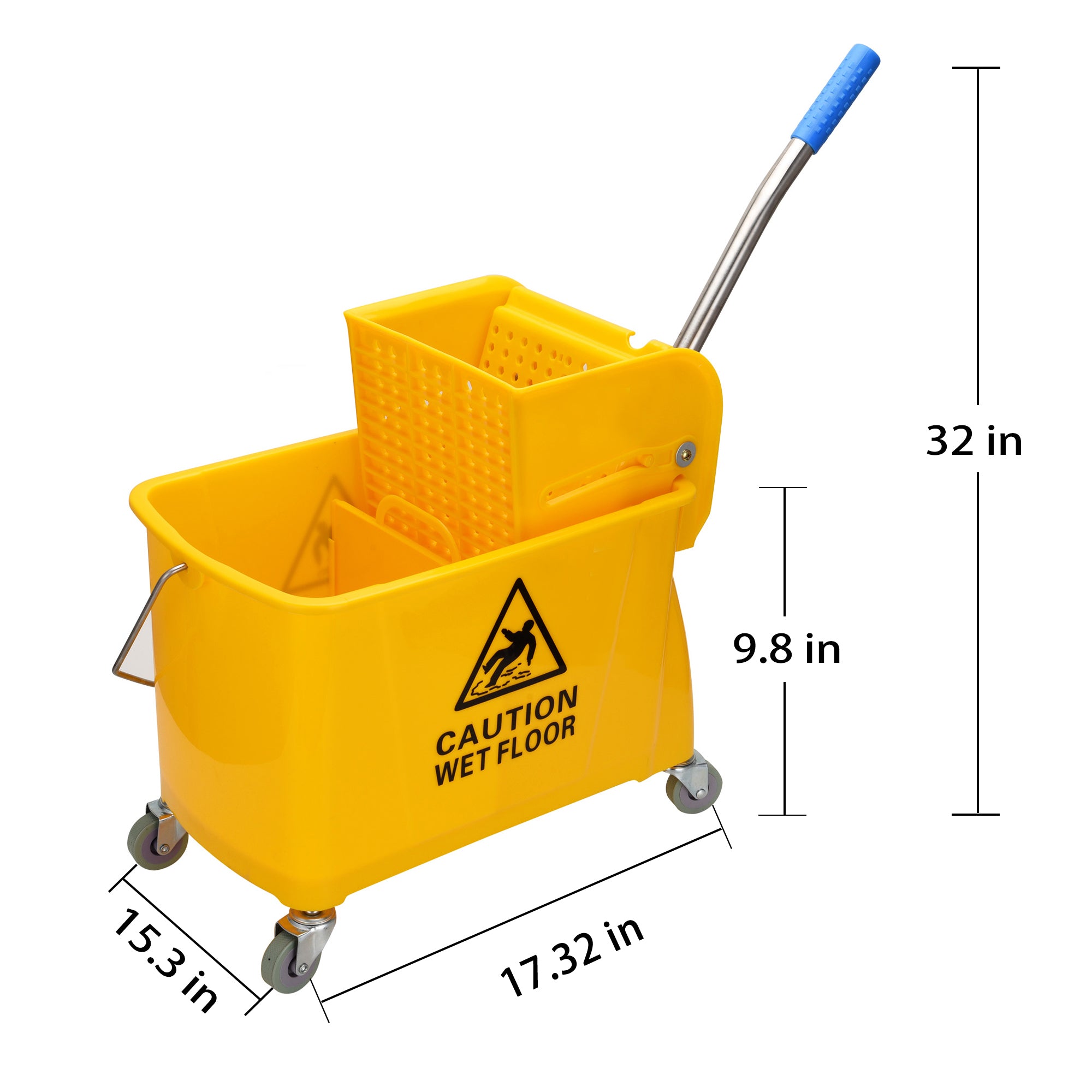 SKONYON Mop Bucket & Side Wringer Combo Spring Wringer on Wheels for Home & Industrial Cleaning 22qt Yellow