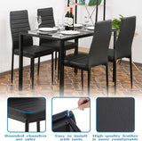 Dining Table Set 5-Piece Kitchen Dining Table Set for Dining Room, Kitchen, Compact Space w/Glass Table Top, 4 Faux Leather Metal Frame Chairs - Black