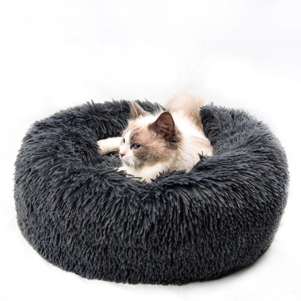 SUGIFT Pet Beds for Cats, Anti Anxiety Fluffy Dog Bed Cuddler with Anti-Slip & Water-Resistant Bottom, Washable Calming Dog Bed for Small Medium Pets 15.7 x 15.7inch